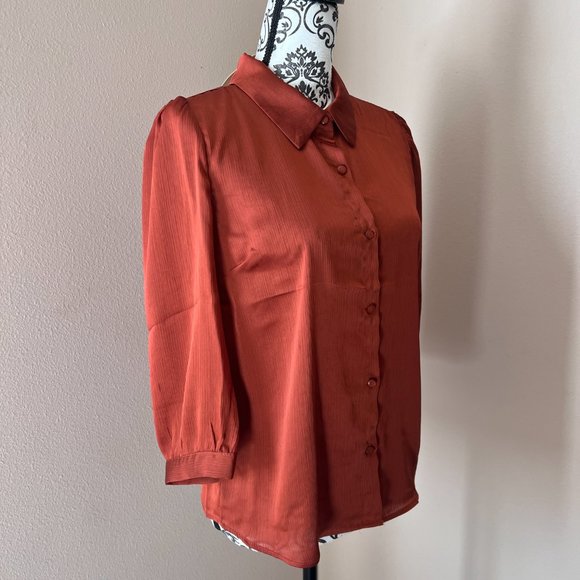 NEW Monteau Button Down Collared Blouse - Copper - Size Large - Picture 4 of 6
